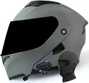 Modular Motorcycle Bluetooth Helmet Flip up Front Helmet with Hood Full Face Motorbike Helmet Adult Integrated Riding Helmet DOT Approved Off-Road Moped Protective Helmet
