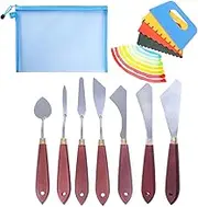 Artist Palette Knife Set 12Pcs Scrapers Stainless Steel Painting Tools with Wooden Handles for Craft Blending, Includes 4 Palette Scrapers & Storage Pouch 7 Shape Variety Art Creation Kit