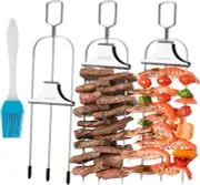 Grilling Savant 3 Way Skewers,14 Inch Metal Skewers for Grilling,Easy to Use Pus