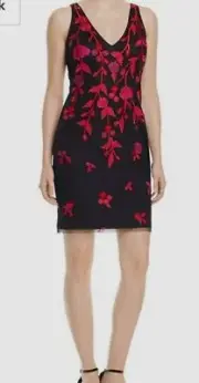 $470 Aidan Mattox Women's Black Floral Embroidered Sleeveless Mini Dress Size 6