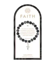 NEW JILZARA Clay Beads FAITH SILVER CROSS CHARM BLACK Petite 8mm Bracelet