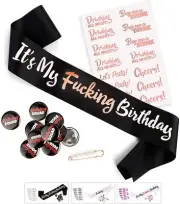 CORRURE 27Pcs Birthday Sash, Buttons and Tattoos Kit - Rose Gold Birthday Set B8