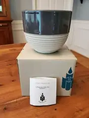 PartyLite Ceramic Pebble Candle Bowl Planter P7451 Dark Gray White Ribbed