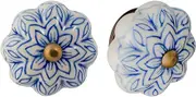 Nicola Spring Ceramic Cupboard Drawer Handle Knobs - Vintage Flower Design - Light Blue - Pack of 6