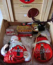Coca-Cola Christmas 3 Ornaments 1996 Blown Glass in Wood Box Kurt Adler