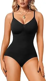 [Irisnaya] Women Slimming Bodysuits Shapewear Tops Tummy Control Body Shaper Spaghetti Strap Camisole Leotards Bodycon Jumpsuit