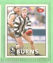 1996 AFL SELECT STICKER #50 SCOTT BURNS, COLLINGWOOD MAGPIES