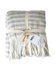 [MAINE & CRAWFORD] Lanthe Stripe Throw Blanket With Tassel 170x130cm in Stone/Cream