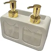 Dish and Hand Soap Dispenser Set with Caddy and Brush Holder Organizer, Dual Dispensers (White)