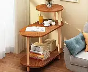 Wooden Side Table with Shelves, 2 Tier, Round and Oval Tops End Tables (Dark Wood)