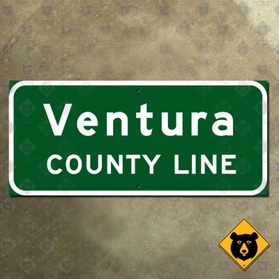Ventura California county line Oxnard highway road sign green freeway 1959 27x12