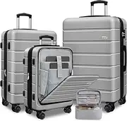[KEYTANG] SmileLine Hardside Expandable Luggage W/Quick Access Front Open Pocket Lightweight Carry-on with Makeup Bag, Dark-Silver, 20(Front Open)/24/28/MB, Light Weight Hardside Expandable Spinner