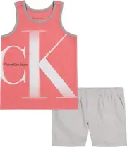 Calvin Klein Boys 2 Pieces Deep Sea Coral Tank Short Set Size 2T, 3T, 4T