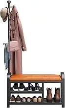 IRONCK 35" Coat Rack, Hall Tree with Bench and Shoe Storage, Shoe Rack with Leather Cushion, 3-in-1, 2 Tier Shelves, 5 Hooks, for Entryway, Hallway, Rustic Brown