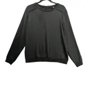 Ann Taylor Shirt Womens Large Black Contrast Knit Chiffon Top Exposed Zip Office
