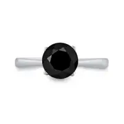 14k White Gold Round Black Diamond Solitaire Bridal Ring 2 Cttw