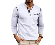 Mens Casual Regular Fit Henley Shirts Basic Designed Long Sleeve Shirts Classic Workwears for Men-White