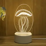 White Base Creative 3D Tricolor LED Decorative Night Light, Button Plug Version, Shape:Jellyfish(White-Warm-Warm White)