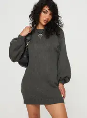 Harmony Balloon Sleeve Knit Mini Dress Charcoal