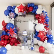 Blue White Red Balloons Arch Garland Kit-147Pcs Red Explosion Star Foil Balloon