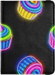 [Amooorous] Cartoon Cute Color Fluorescent Neon Dessert Leather decorative Passport and Vaccine Card Wallet Combo Travel Documents Organizer Protector Travel Passport Wallet Waterproof, Cartoon cute color
