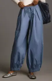 By Anthropologie The Mossa Parachute Pants Blue 100% Cotton Medium Petite MP PM