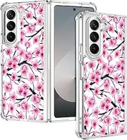 [SuzaCase] Clear Case for Samsung Galaxy Z Fold 5 - Samsung Z Fold 5 5G Case with Stylish Cherry Blossoms Watercolored Printed Durable Clear Shockproof Drop Protection Back Case for Samsung Z Fold5