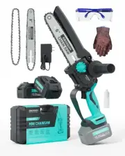 Mini Chainsaw Cordless,6" & 8" Replaceable Electric Chain Saw with 2X Recharg...