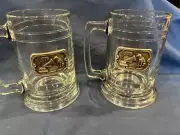Nipper “His Master’s Voice” Pair of Heavy Glass Beer Mugs w/ Pewter Emblem 1995