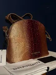 NWT BRAHMIN SMALL GEORGINA POMEGRANATE HARKNESS Embossed Snake Leather Crossbody
