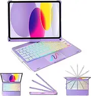 KVAGO Keyboard Case for iPad 10th Generation (2022 10.9") & iPad 11th Generation (A16,2025), Multi-Touch Trackpad, 7 Color Backlight Keyboard, 360° Rotatable Smart Case, Thin & Light, Purple