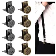 Framendino, 8 Pack Black Metal Suspenders No Sew Buttons Movable end Brace