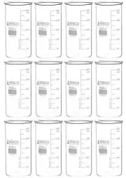 Eisco Labs 250ml Beakers, Tall Form, No Spout - Borosilicate Glass - 12 Pack