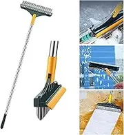 Uandhome 2 in 1 Floor Scrub Brush, 2025 Upgrade Floor Scrub Brush Adjustable V-Shaped Long Handle Scrub Brush with Squeegee,Window Kitchen Bathroom Groove Cleaning Brush Head Crevice Cleaning Supplies