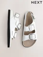 White Leather Forever Comfort® Premium Back Strap Footbed Sandals (E55014) | $73