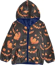 [GuoChe] Orange Pumpkins Grimace Halloween Black Girls Sherpa Lined Hoodie Toddler Boy Dress Coat Navy Blue Winter Baby Boy