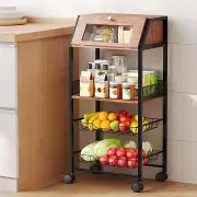Rolling Kitchen Cart with Bread Box and 2 Pull-Out Wire Baskets - 4-Tier Storage
