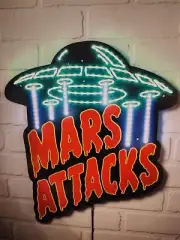 MARS ATTACKS ALIEN LED NEON LIGHT HALLOWEEN HORROR LAMP RARE HTF - SPACE DECOR