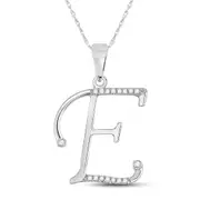 14k White Gold Round Diamond E Initial Letter Pendant 1/12 Cttw
