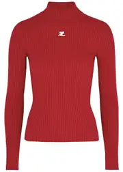 Courrèges Logo Ribbed-knit Jumper - Red - L (UK14 / L) L (UK14 / L)