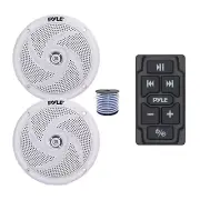 Pyle PLMRBTRK1 Marine Bluetooth Controller, 2x 4" 100W Speakers (White) w/Wire