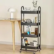 Artiss Storage Trolley Kitchen Cart 4 Tiers Rack Shelf Frame Organiser Black
