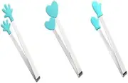 3 PCS Silicone Mini Tongs, 5Inch Hand Shape Food Tongs, Small Kids Tongs for Serving Food, Ice Cube, Fruits, Sugar, Barbecue by Sunenlys (Blue)