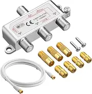 Justech 3 Way TV Aerial Splitter F Type 5-2500MHz With 1.5m Coax Cable F Plugs for Sky Box, Telewest, Eurovox, Starview, Dreambox