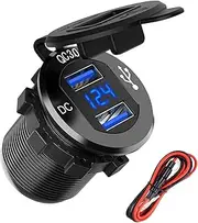 Quick Charge 3.0 Dual USB Charger Socket, SunnyTrip Waterproof Aluminum Power Outlet Fast Charge with LED Voltmeter & Wire Fuse DIY Kit for 12V/24V Car Boat Marine Motorcycle Truck Golf Cart and More