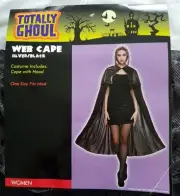 Totally Ghoul Adult Womens Black And Silver Spider Web Hooded Cape Halloween