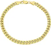 [The Bling Factory] 3mm-7.5mm 24k Yellow Gold Plated Flat Cuban Link Curb Bracelet + Microfiber Jewelry Polishing Cloth