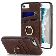 For iPhone Xr Xs 14 13 12 11 Plus Pro Max Case, 360 Rotation Ring Kickstand PU Leather, Brown - iPhone 12 Pro