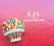 Kenneth J Lane Colorful Rhinestone Flower Basket Pin New