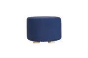 Fabric Ottoman Round Wooden Leg Foot Stool - DARK BLUE